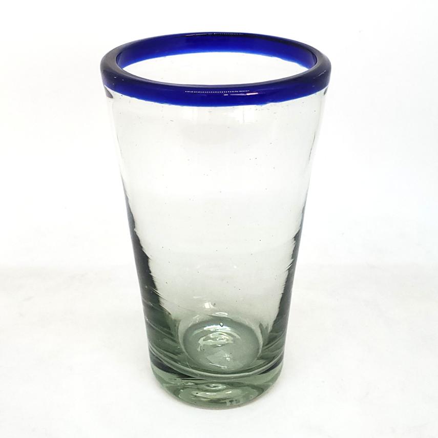 MEXICAN GLASSWARE / Cobalt Blue Rim 16 oz Pint Glasses (set of 6) / Used in specialty restaurants and bars these tavern style beer glasses are perfect for a fresh brew. 